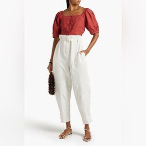 NWT joie 100%‎ LINEN Button Up Blanche Crop Top in Burnt Henna 889TP05113 Sz M
